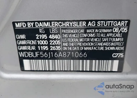 2006 Mercedes-Benz E 350 z USA, uszkodzony, nr VIN WDBUF56J16A871066